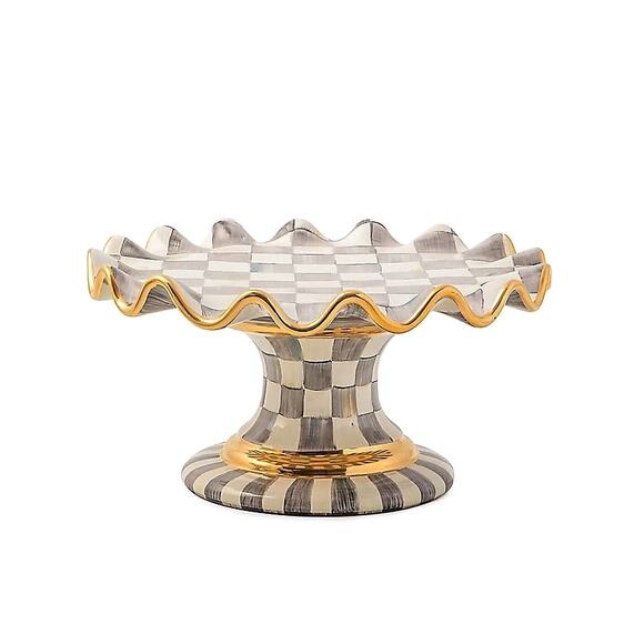 MacKenzie-Childs Other - Brand New Mackenzie-Childs Sterling Check Ceramic Fluted Cake Stand